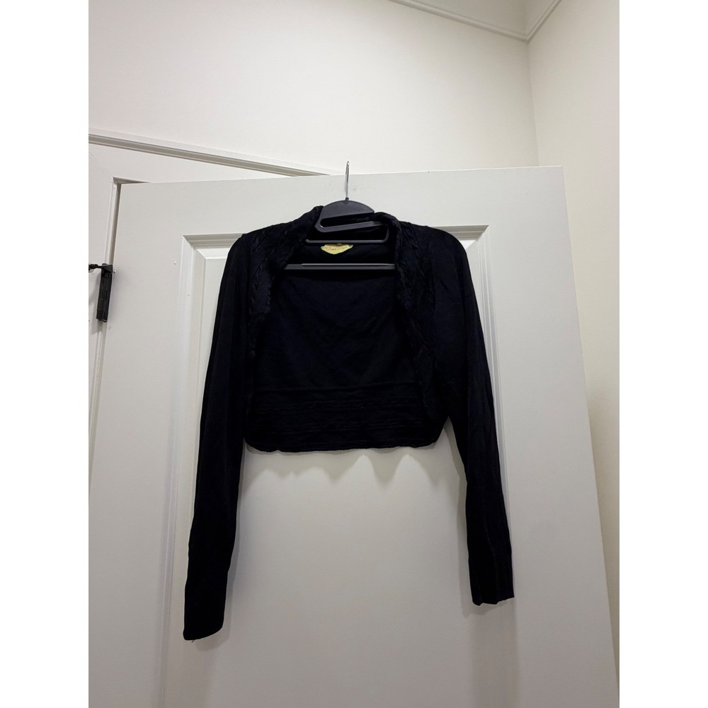 Vintage Prima Bella Black Cropped Shrug Cardigan Cable Knit Y2K Whimsygoth M L
